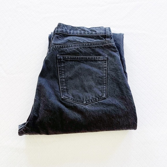 Zara Black Wide Leg Denim Jeans Fringed Hem SZ12 - Picture 4 of 8